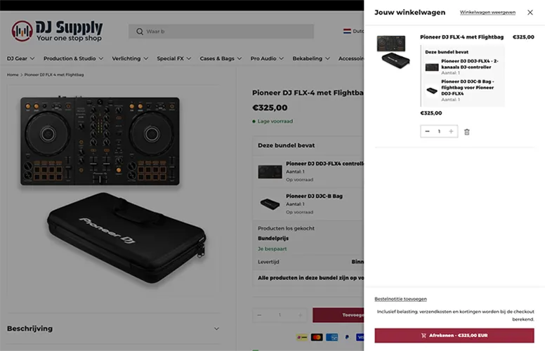 DJ Supply-bundel van productpagina tot winkelwagen