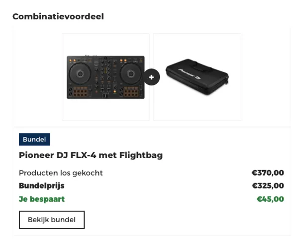 Combinatievoordeel met losse prijs, bundelprijs en besparing